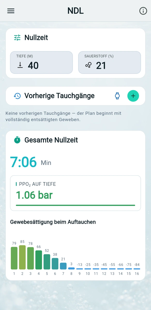 Wie lange kann ich bleiben, bevor Dekompressionsstopps erforderlich werden?