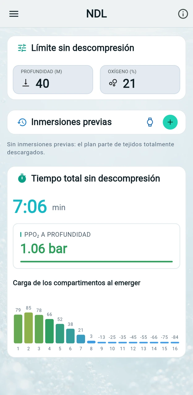 ¿Cuánto tiempo puedo permanecer antes de necesitar paradas de descompresión obligatorias?