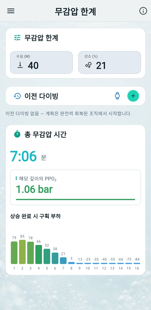 의무 감압 정지가 필요해지기 전까지 얼마나 머물 수 있나요?